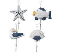 DECHOUS Crochet Mural Décoratif en Bois Style Méditerranéen 4pcs pour Suspendre Manteaux et Clés, pour Fête Estivale, Décoration Murale Bleue Charmante