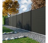 DECKLINEA Kit Clôture Composite RIO Anthracite 9x1,8m - Bois composite & Aluminium - Poteaux sur Platines Noir- Brise vue - Palissade - Brise vue