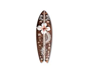 DECLINA, Planche de surf déco bois et fleurs exotiques, impression sur Alu-Dibond, 100x30 cm