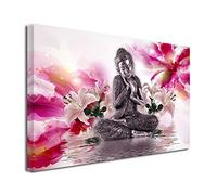 DECLINA Tableau Ambiance Zen Bouddha ET Fleurs - Impression sur Toile décoration Murale Zen - Déco Maison, Cuisine, Salon, Chambre Adulte - Violet 50x30 cm
