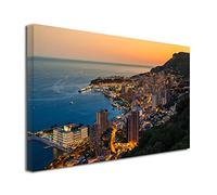 DECLINA Tableau Coucher de Soleil sur Monaco - Impression photo ville sur toile décoration murale paysage - Déco maison, cuisine, salon, chambre adulte - Multicouleur 120x80 cm