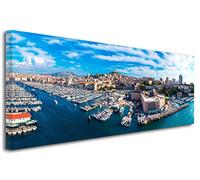 DECLINA Tableau Design Panoramique Ville de Marseille - Impression photo ville sur toile décoration murale paysage - Déco maison, cuisine, salon, chambre adulte - Multicouleur 100x35 cm