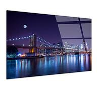 DECLINA - Tableau Design pont de Brooklyn de nuit - Décoration Murale Design Haut De Gamme - Impression HD Sur Verre Acrylique - Fabriqué En France