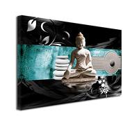 DECLINA Tableau élégance Bouddha - Impression sur Toile décoration Murale Zen - Déco Maison, Cuisine, Salon, Chambre Adulte - Turquoise 100x60 cm
