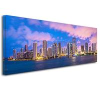 DECLINA Tableau Grand Format Panoramique Miami - Impression photo ville sur toile décoration murale paysage - Déco maison, cuisine, salon, chambre adulte - Multicouleur 150x60 cm