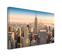 DECLINA Tableau Grand Format Sunrise to New York - Impression photo ville sur toile décoration murale paysage - Déco maison, cuisine, salon, chambre adulte - Multicouleur 100x60 cm