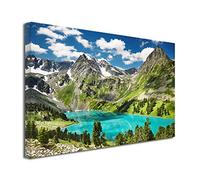 DECLINA Tableau LAC ET Montagne - Impression Photo Paysage sur toile décoration murale - Déco maison, cuisine, salon, chambre adulte - 120x80 cm