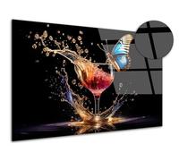 DECLINA - Tableau Mural Cocktail et Papillon - Tableau Décoratif pour Cuisine - Photo sur Verre Acrylique Brillant - Atelier Français