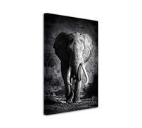 DECLINA - Tableau Mural L'Éléphanteau en Noir et Blanc - Animal Africain Ambiance Nature - Impression HD sur toile - Fabriqué en France - 30x50 cm