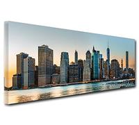 DECLINA Tableau Panoramique New York City Skyline - Impression photo ville sur toile décoration murale paysage - Déco maison, cuisine, salon, chambre adulte - Multicouleur 80x30 cm