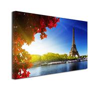 DECLINA Tableau paysage moderne, décoration murale, tableau paysage couleur vive, Tableau photo la tour Eiffel et la Seine 120x80 cm