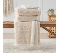 DECMAY Plaid Couverture Polaire 150x200, Jeté de Canapé Couverture Lestée en Sherpa, Taffetas Double Face 3D Câble Plaid Jete de Canapet, Chaud Hive Dessus de lit, Beige