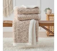 DECMAY Plaid Couverture Polaire 150x200, Jeté de Canapé Couverture Lestée en Sherpa, Taffetas Double Face 3D Câble Plaid Jete de Canapet, Chaud Hive Dessus de lit, Kaki