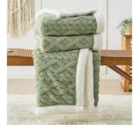 DECMAY Plaid Couverture Polaire 200x230, Jeté de Canapé Couverture Lestée en Sherpa, Taffetas Double Face 3D Câble Plaid Jete de Canapet, Chaud Hive Dessus de lit, Vert