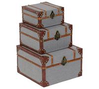 Deco 79 54070 Lot de 3 boîtes de rangement en bois et toile de jute Gris/marron/doré 20,3 x 25,4 x 30,5 cm