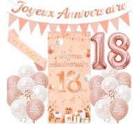 Deco Anniversaire 18 Ans Fille, Bannière de Porte et Ballon Or Rose | 24 pièces decorations, ballons aluminium, guirlande, banniere, écharpe, ballons latex, fête d’anniversaire