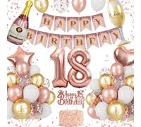 Déco Anniversaire 18 Ans Fille, Rose Gold Décoration Anniversaire 18 Ans, Ballon 18 Ans Anniversaire, Kit Ballons 18 Ans, Banderole Happy Birthday, Topper Gâteau, Ballons Alu Champagne Coupe, Fête