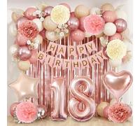 Deco Anniversaire 18 Ans Rose Gold Fille | 18 Ans Anniversaire Fille Arche Ballon Rose Beige Helium, Banderole Joyeux Anniversaire, Rideau Métallique à Franges, Pompons Papier, Ballon Coeur Aluminium