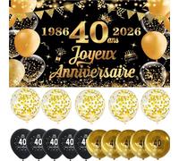 Deco Anniversaire 40 Ans Bannière Joyeux Anniversaire 40 ans Avec 15 Ballons Décoration Cadeaux Accessoires d'anniversaire Banderole pour fête d'anniversaire 40 ans