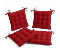 Déco Arts Coussin de Chaise - Lot de 4 Coussins Carrés avec Attaches pour Chaises Intérieur ou Extérieur - Polyester 65% & Coton 35% - Galette Certifiée Oeko-TEX - 40 x 40 cm, 380 g, Rouge Piment