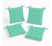 Déco Arts Coussin de Chaise - Lot de 4 Coussins Carrés avec Attaches pour Chaises Intérieur ou Extérieur - Polyester 65% & Coton 35% - Galette Certifiée Oeko-TEX - 40 x 40 cm, 380 g, Vert Mint
