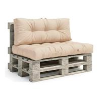 Déco Arts - Coussin Palette Lot de 2 (Assise 120x80 + Dossier 120x40) - Tissu Déperlant Anti-UV - Mousse Confort 240g/m² - Oeko-TEX 100 - Beige