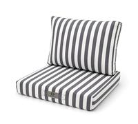Déco Arts - Lot de 2 Coussins Déhoussables Chaise de Jardin - Assise 40x40 + Dossier 45x45 cm - Imperméable Anti-UV - Coussin Chaise & Banquette Extérieur - Rayure Gris Foncé
