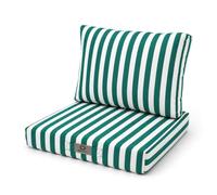 Déco Arts - Lot de 2 Coussins Déhoussables Salon Jardin 60x60 - Assise 60x60 + Dossier 60x35 cm - Imperméable Anti-UV - Remplacement Mobilier Jardin Terrasse Balcon Véranda - Rayures Vertes