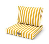Déco Arts - Lot de 2 Coussins Déhoussables Salon Jardin 60x60 - Assise 60x60 + Dossier 60x35 cm - Imperméable Anti-UV - Remplacement Mobilier Jardin Terrasse Balcon Véranda - Rayures Jaunes