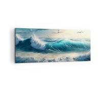 Deco Cadre Décoration Salon Mer Vagues Bord De Mer Moderne Impression sur Toile 120x50cm Image Tableau Decoration Murale Chambre Panoramique Art Wall Grand Tableaux Decoratifs Muraux AB120x50-5780