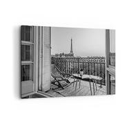Deco Cadre Décoration Salon Noir Et Blanc Paris Balcon Moderne Impression sur Toile 120x80cm Image Tableau Decoration Murale Chambre Horizontal Art Wall Grand Tableaux Decoratifs Muraux AA120x80-4595