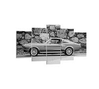 Deco Cadre Décoration Salon Voiture Ford Mustang Moderne Impression sur Toile 160x85cm Image Tableau Decoration Murale Chambre Triptyque 5 parties Art Wall Tableaux Decoratifs Muraux EA160x85-5011