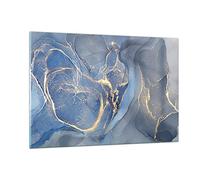 Deco Cadre Salon Or bleu peinture Moderne Impression sur Verre 120x80cm Image Tableau en Verre Decoration Murale Chambre Cuisine Horizontal Art Wall Grand XXL Tableaux Decoratifs Muraux GAA120x80-5029