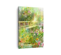 Deco Cadre Salon Pont parc fleur printemps Moderne Impression sur Toile 80x120cm Image Tableau Decoration Murale Chambre Cuisine Vertical Art Wall Decor Grand Tableaux Decoratifs Muraux PA80x120-2906