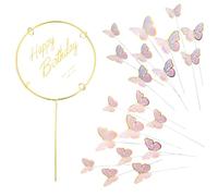 Déco de Gâteau Papillons - 3D Happy Birthday Cake Topper pour Filles Anniversaire Mariage Noël Baby Shower. Décoration d'Anniversaire Tarte à Gâteau Papillon (Rose & Violet).