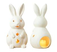 Déco de Pâques Lapin - Bougeoir Résine | Statuette Printemps - Easter Bunny Tealight Candle Holder - Blanc Ajouré Style Rustique, Pour Table Salon Jardin, Ornement de Fête, Cadeau Anniversaire