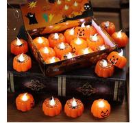 Déco de Table Halloween: 12 Bougies LED Citrouille avec Toile d'Araignée Fonctionnent sur Piles pour Fête d'Automne