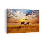 Deco Décoration Salon Les éléphants Safari jungle buisson Moderne Impression sur Toile 120x80cm Image Tableau Decoration Murale Chambre Horizontal Art Wall Tableaux Decoratifs Muraux AA120x80-3150