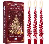 Deco Express Bougies de Noël Lot de 3 ou 6, Bougies Sapin Maison ou Père Noel, Déco de Table Ambiance d'Hiver, Idee Cadeau Centre de Table (Rouge/Blanc 3 Pcs)