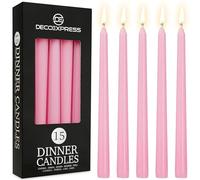 DECO EXPRESS Bougies Pointues Lisses, Lot de 15, Anti-Gouttes et Sans Parfum, Bougie Longue Durée 8h, Saint Valentin et Fetes des Mères Decoration Maison, Idee Cadeau (Rose Poudré - Lot de 15)
