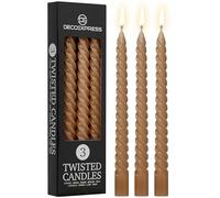 DECO EXPRESS Bougies Torsadées Lot de 3, Anti-Gouttes et Sans Parfum, Bougie Longue Durée 6h, Saint Valentin et Fetes des Mères Decoration Maison, Idee Cadeau (Marron, Lot de 3)