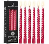 DECO EXPRESS Bougies Torsadées Lot de 6, Anti-Gouttes et Sans Parfum, Bougie Longue Durée 6h, Saint Valentin et Fetes des Mères Decoration Maison, Idee Cadeau (Rouge Métallisé, Lot de 6)