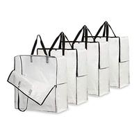 Deco Express Grand Sac de Rangement, 60x60cm, Lot de 4 Fermeture Eclair Sac Transparent pour Déménagement, Rangement Vêtements, Jouets et Couette