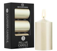 DECO EXPRESS Lot Bougies Piliers de 3, Bougie Longue Durée de Combustion de 30 Heures, Sans Parfum, Gamme Métallique (Ivoire métallique - Lot de 3)