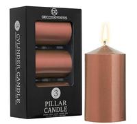 DECO EXPRESS Lot Bougies Piliers de 3, Bougie Longue Durée de Combustion de 30 Heures, Sans Parfum, Gamme Métallique (Cuivre - Lot de 3)