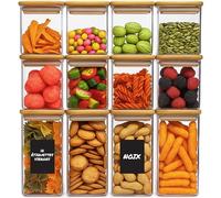 Deco haus® Bocaux de Conservation 12 pcs avec Couvercles + Étiquettes [HERMÉTIQUES] - Pour Céréales, Cornflakes, Spaghetti - Boîtes en Verre - Boîte Rangement Cuisine - Bocaux de Stockage