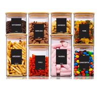 Deco haus® Bocaux de Conservation Hermétiques avec Couvercles + Étiquettes [Set Combiné de 8] - Boîtes en Verre - Bocal de Rangement