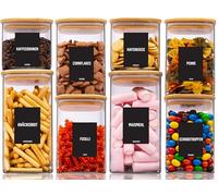 Deco haus® Bocaux de Conservation Hermétiques avec Couvercles + Étiquettes [Set Combiné de 8] - Pour Céréales, Cornflakes, Spaghetti, etc. - Boîtes en Verre avec Couvercle, Bocal de Rangement Cuisine