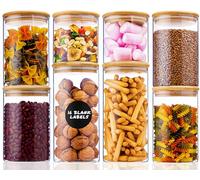 Deco haus Bocaux en Verre Hermétique avec Couvercle en Bambou +ÉTIQUETTES | Set Combiné de 8 [600-1400ml] - Bocaux Rangement Cuisine de Conservation - Pot en Verre avec Couvercle Pour Céréales, Farine