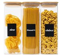 Deco haus Bocaux en Verre Hermétique +ÉTIQUETTES - Bocal en Verre 3x 2300ml | Pour Céréales, Cornflakes, Spaghetti, Farine - Boîtes en Verre Couvercles en Bambou - Bocaux Rangement Cuisine - Borosilicaté